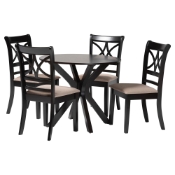 Baxton Studio Julia 5-Piece Dining Set - Compact Mid-Century Modern Round Table and Chair Set for Dining Room, Kitchen, Apartment, Sand